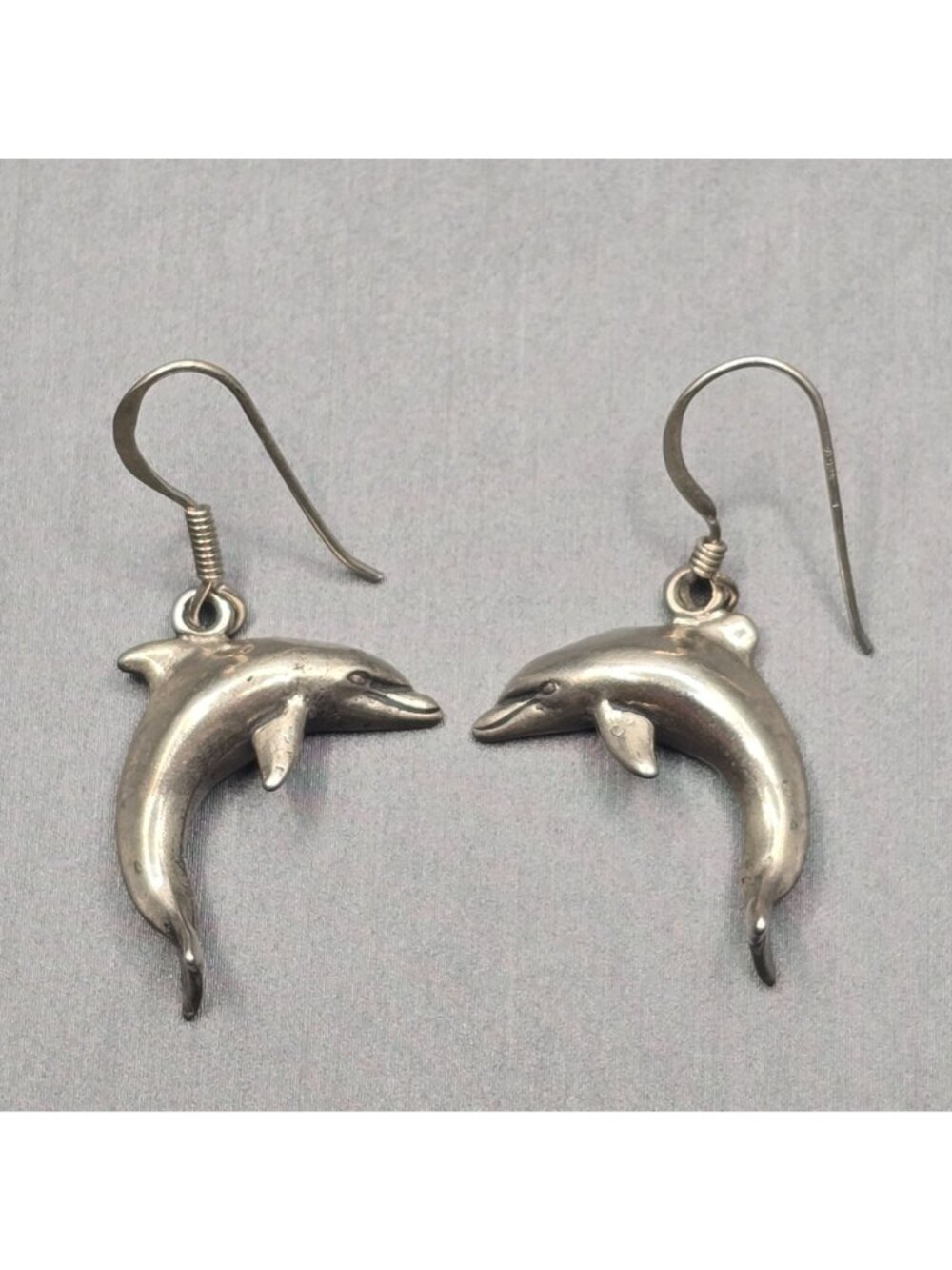 Vintage Sunwest Sterling Silver Dolphin Dangle Earrings 1.25" Nautical Sea Life - Picture 7 of 7